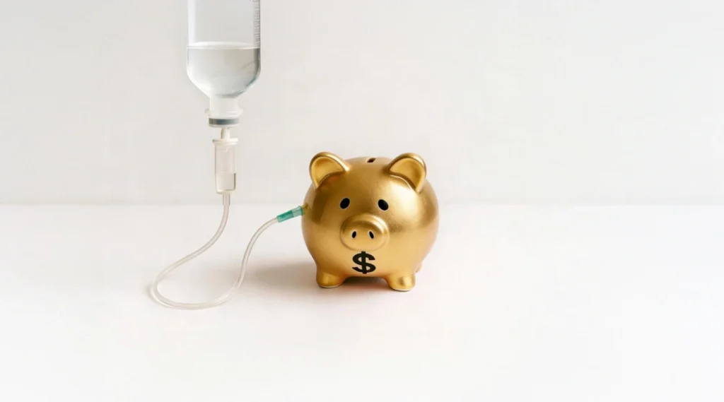 Hospital Charge Master Pricing featured image, image shows a golden piggy bank with an IV inserted